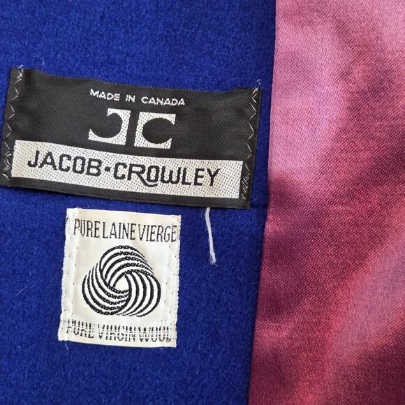 Vintage 80s Jacob-Crowley Wool Overcoat Blue Long Peacoat Made in Canada - Picture 5 of 16